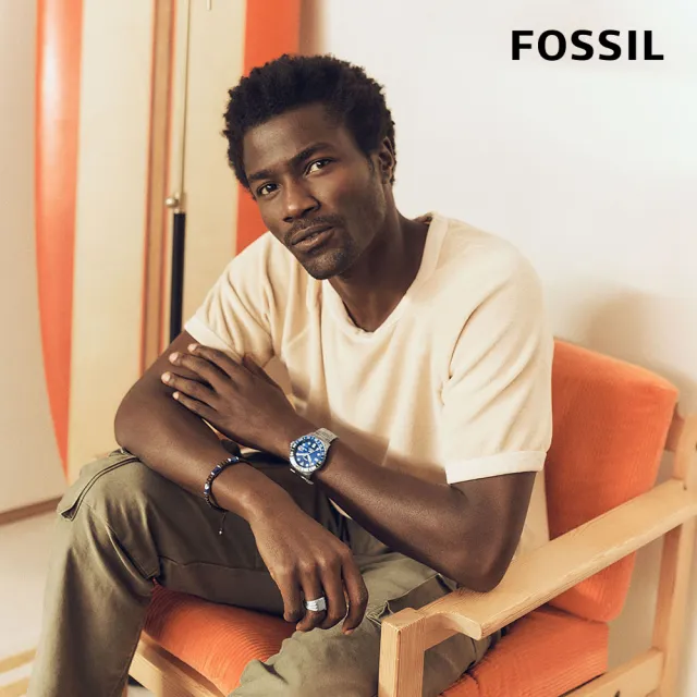 【FOSSIL 官方旗艦館】Fossil Blue 深海跳色經典GMT指針手錶 銀色不鏽鋼錶帶 46MM FS5991