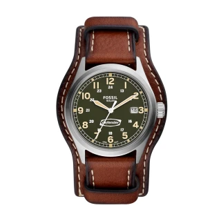 【FOSSIL 官方旗艦館】Defender 復古墨綠雅仕太陽能指針手錶 棕色真皮錶帶 40MM FS5974