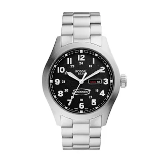 【FOSSIL 官方旗艦館】Defender 經典復古日曆太陽能指針手錶 銀色不鏽鋼鍊帶 46MM FS5976