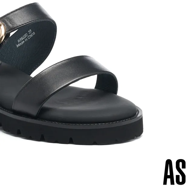 【AS 集團】率性舒適金屬環釦雙寬帶全真皮厚底拖鞋(黑)