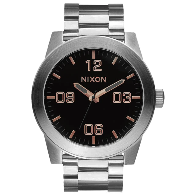 【NIXON】The CORPORAL SS 曠野風潮時尚運動腕錶-玫瑰金x黑x銀(A3462064)