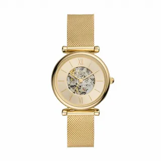 【FOSSIL 官方旗艦館】Carlie 經典金鏤空機械女錶 金色不鏽鋼錶帶 手錶 35MM ME3250