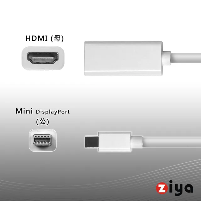 【ZIYA】Mac 轉接線 Mini DisplayPort to HDMI(視訊轉接線-輕巧型)