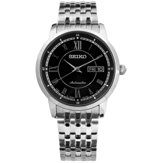 【SEIKO】機械上鍊 羅馬時標 不鏽鋼手錶 黑色 39mm(4R36-00Y0D.SRP259J1)