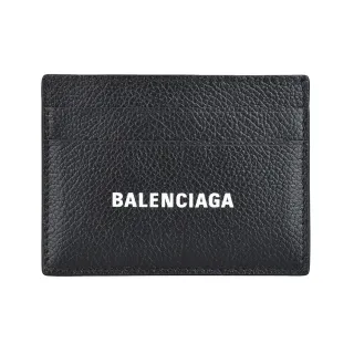 【Balenciaga 巴黎世家】BALENCIAGA印花白字LOGO小牛皮4卡開口式卡夾(黑)