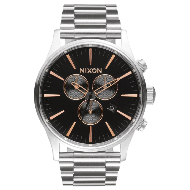 NIXON The SENTRY CHRONO 藍調搖滾潮流運動腕錶-玫瑰金x黑x銀(A3862064)