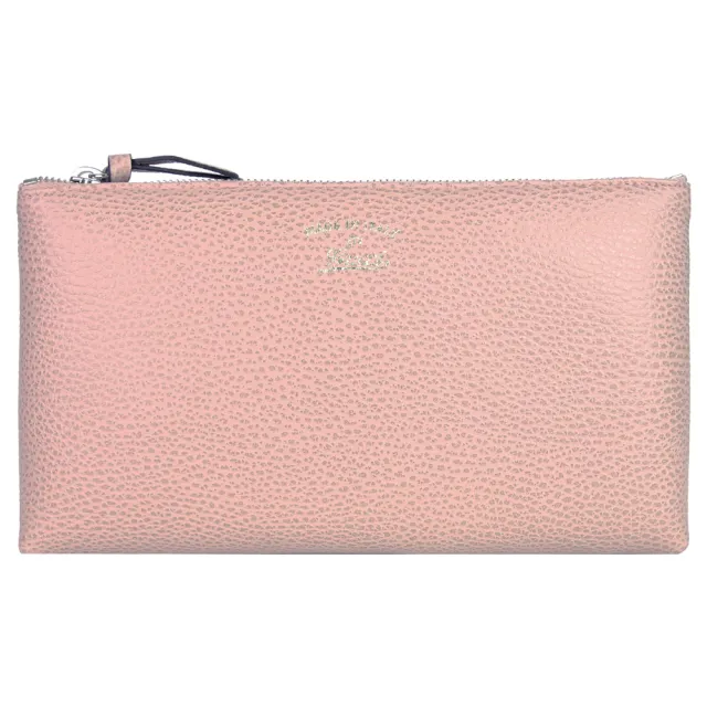 【GUCCI】SWING燙金logo皮革化妝包(大/粉紅)