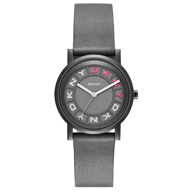 【DKNY】摩登熠光時尚腕錶-灰x桃x皮帶(NY2390)
