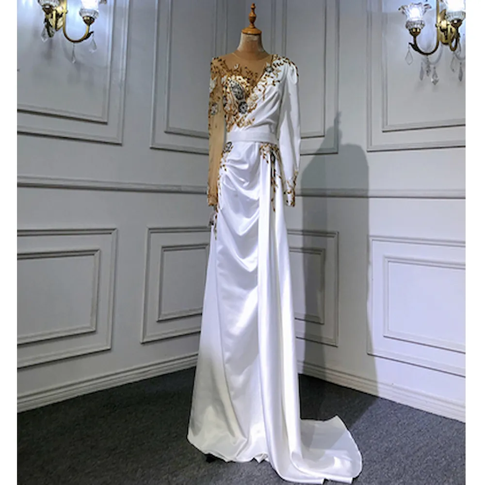【女神婚紗禮服】高端多色法式緞面長款宴會晚禮服 LA70990 白色(敬酒服 晚會主持人)