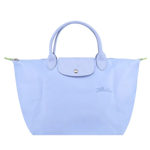 【LONGCHAMP】LE PLIAGE GREEN系列刺繡短把再生尼龍摺疊水餃包(中/天澄)