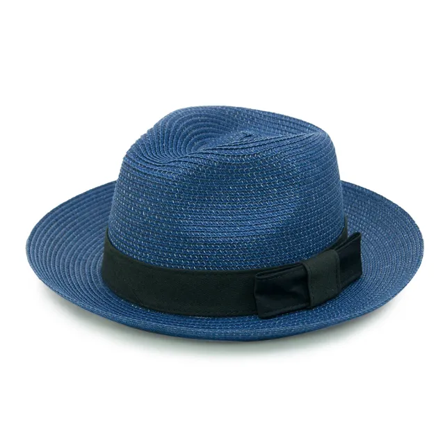 【Limehi】時尚造型黑緞帶蝴蝶結草帽 沙灘遮陽帽(藍黑 Lime-14)