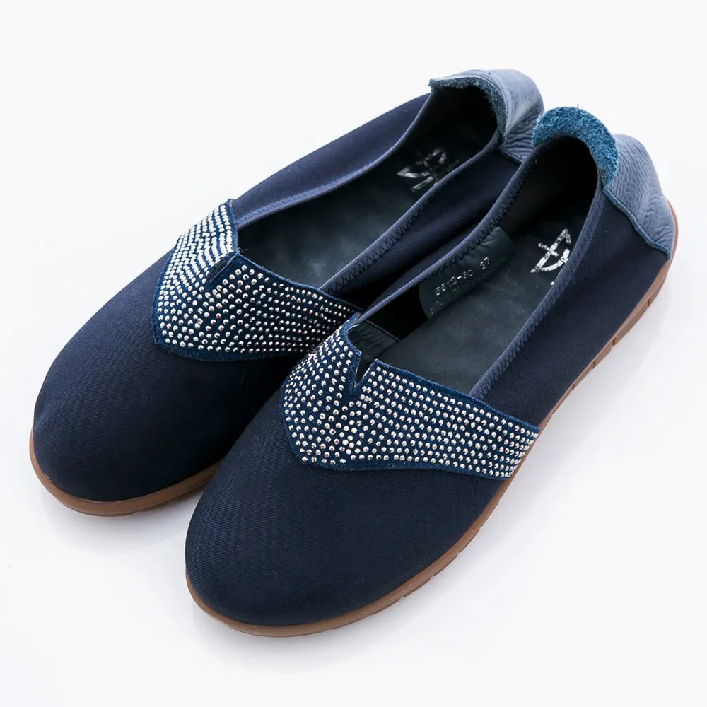 【DN】優雅季節 細柔觸感點鑽微口舒適包鞋(藍)