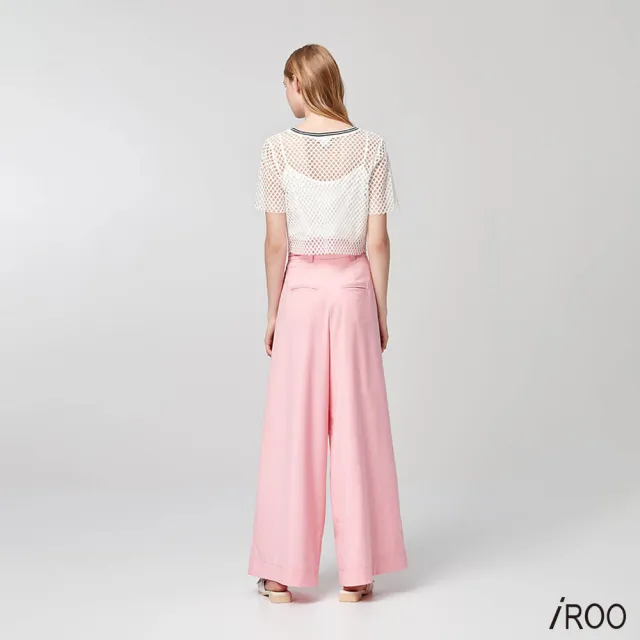 【iROO】粉色高腰寬褲