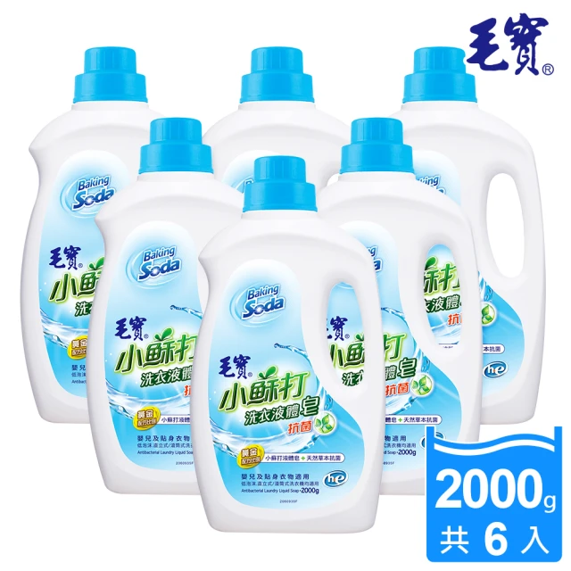 【毛寶】低泡沫小蘇打洗衣液體皂-抗菌(2000gX6入)