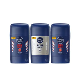 【NIVEA 妮維雅】男士止汗爽身乳膏Pro升級版50mlx3入(乾適活力/極限動力-銀炫魅力/48H乾爽/敏感肌適用)