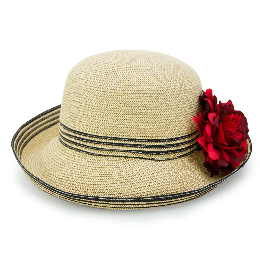【Limehi】時尚造型草帽 沙灘遮陽帽 可折疊帽 翻邊圓帽(深卡其 Lime-23-D)