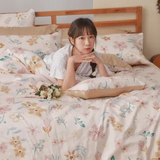 【戀家小舖】60支300織100%精梳棉 被套床包枕套組-和風花韻(雙人)