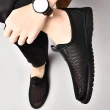 【Adonis】真皮休閒鞋/真皮舒適透氣飛織網面拼接休閒鞋-男鞋(黑)