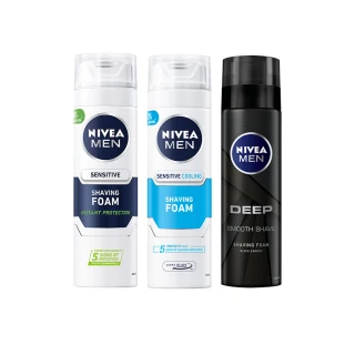 【NIVEA 妮維雅】極淨/深極炭男士刮鬍泡200mlx3入(敏感肌男士設計)