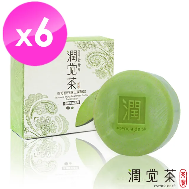 【TEAPOWER 茶寶】潤覺茶 茶籽綠豆薏仁潔顏皂100g 6入組