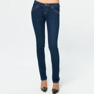 【BOBSON】彩線伸縮小直筒褲(8058-53)