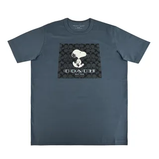 【COACH】COACH藍字LOGO聯名款史奴比圖案純棉短袖T恤(男款/藍卡)