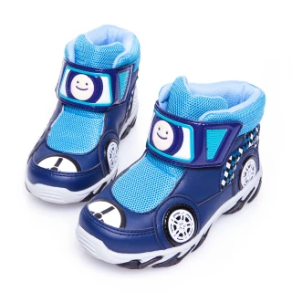 【Dr. Apple 機能童鞋】出清特賣x超拉風急速賽車手中筒保暖童靴(藍)