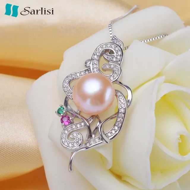 【Sarlisi】旋律純銀晶鑽珍珠項鍊(白色、紫色、粉色)