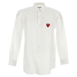 【川久保玲】男款 愛心臉LOGO 長袖襯衫-白色(M號、L號、XL號)