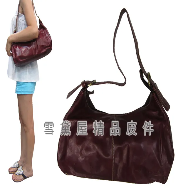 【SNOW.bagshop】雙11 真皮 水餃包肩背包中容量主袋內二隔層二拉鍊暗袋復古設計(真皮包包 100% 