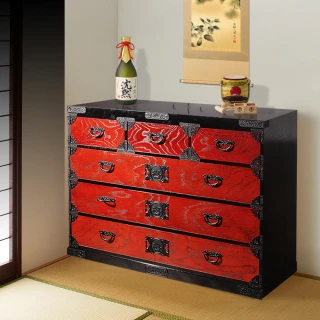 【桐簞笥】雋臻傳世-頂級六階整理簞笥 赤塗 幅120cm(衣櫃)