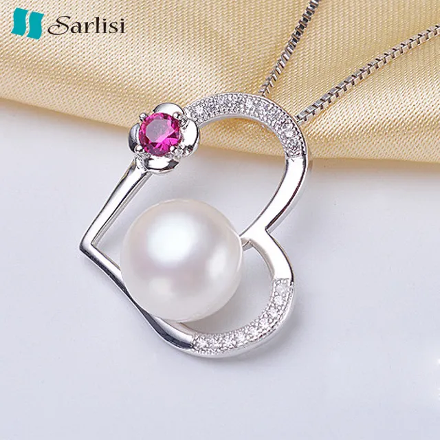 【Sarlisi】浪漫愛心晶鑽珍珠項鍊(白色、粉色、紫色)
