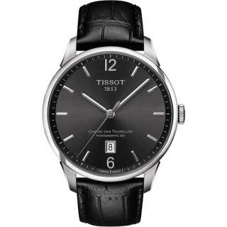 【TISSOT】杜魯爾系列機械動力80手錶-槍灰x黑/42mm 送行動電源(T0994071644700)