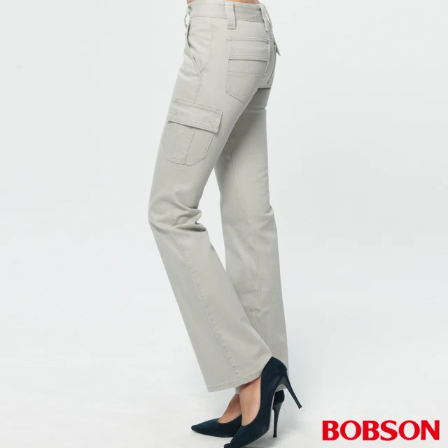 【BOBSON】超低腰貼口袋伸縮中喇叭褲(935-72)