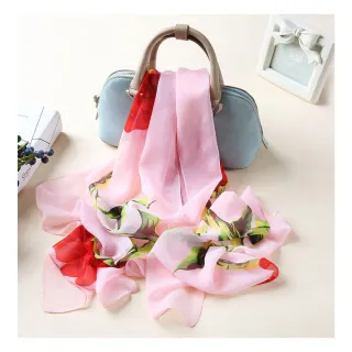 【Sukie】雪紡紗絲巾 玫瑰絲巾/浪漫玫瑰花朵50X160雪紡紗絲巾 圍巾(4色任選)
