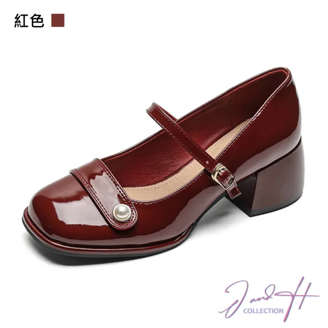 【J&H collection】法式一字帶淺口粗跟瑪莉珍鞋(現+預 黑色 / 米色 / 紅色)