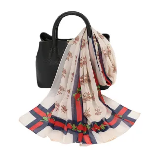 【Sukie】雪紡紗絲巾 撞色絲巾/撞色條紋玫瑰花朵50X150雪紡紗絲巾 圍巾(5色任選)