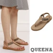【QUEENA】低跟涼鞋 T字涼鞋/波西米亞民族風經典T字皮紋繩飾低跟羅馬涼鞋(杏)