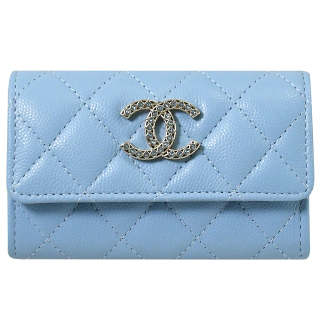 CHANEL 香奈兒 經典雙C LOGO菱格紋荔枝牛皮三折零