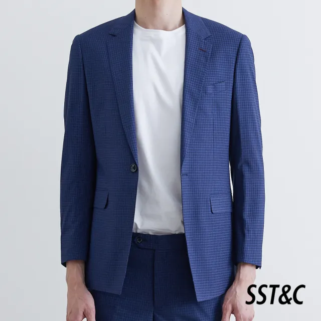 【SST&C 最後５５折】海軍藍格紋修身西裝外套0112003009