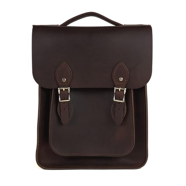 【The Leather Satchel Co.】英國手工牛皮經典後揹包 手提包(原色深咖啡)