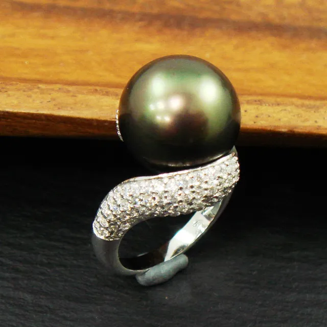 【蕾帝兒珠寶】貴氣黑色貝殼珍珠戒指