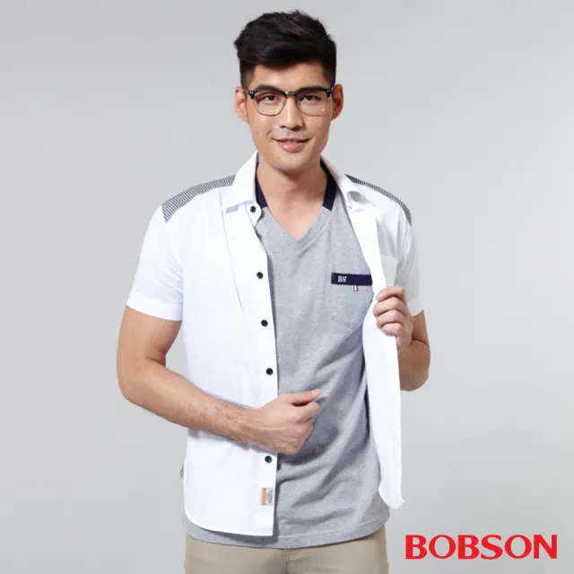 【BOBSON】男款配格紋布襯衫(白25040-80)