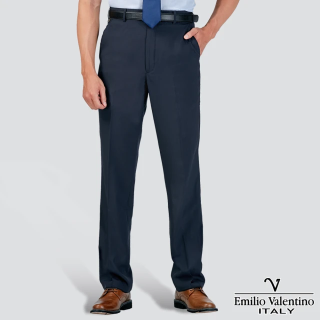 【Emilio Valentino 范倫提諾】吸濕排汗條紋平面西裝褲(藍)
