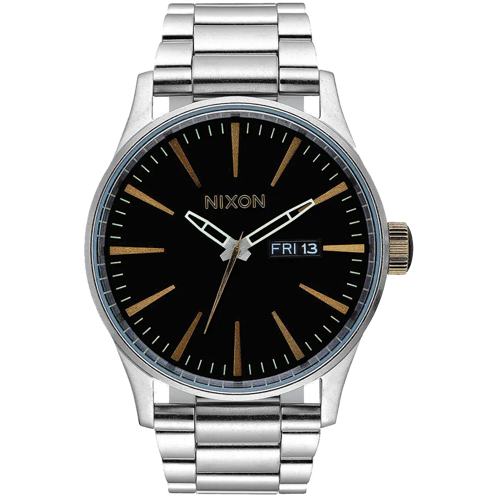 【NIXON】The SENTRY SS 復刻潮流都會休閒腕錶-黑x金字x銀(A3562222)