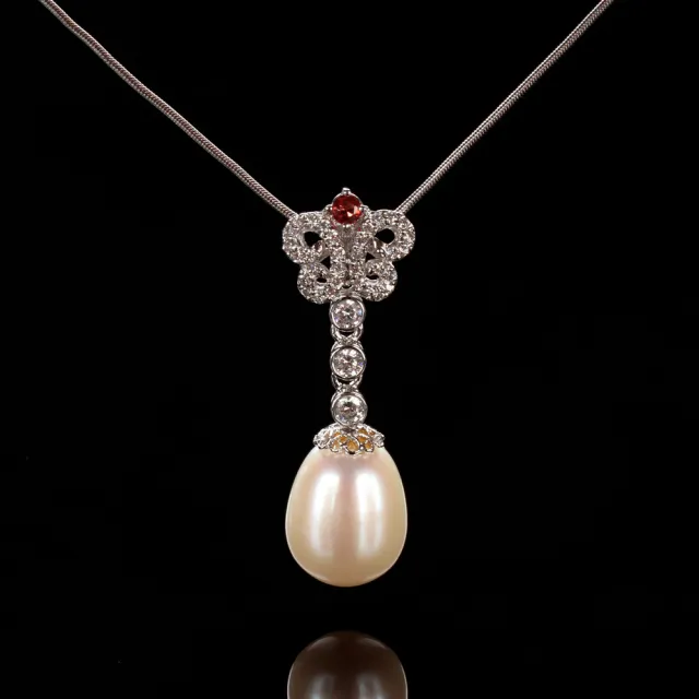 【寶石方塊】朱文之軫天然珍珠項鍊-925銀飾