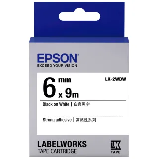 【EPSON】高黏性標籤帶 白底黑字/6mm(LK-2WBW)