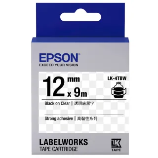 【EPSON】標籤帶 透明底 高黏性 黑字/12mm(LK-4TBW)