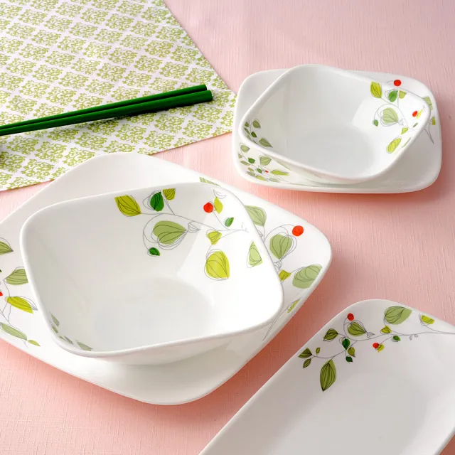 【CORELLE 康寧餐具】方形1.4L湯碗-綠野微風(2348)