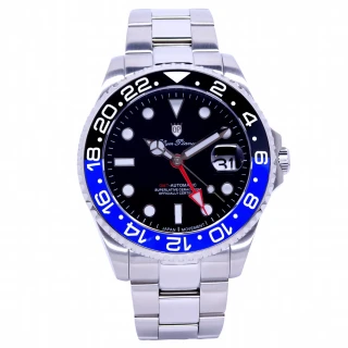 【Olym Pianus 奧柏】Olym Pianus 奧柏表 限量水鬼GMT超強夜光運動型機械腕錶/43mm-藍黑框-899831.4AG4S